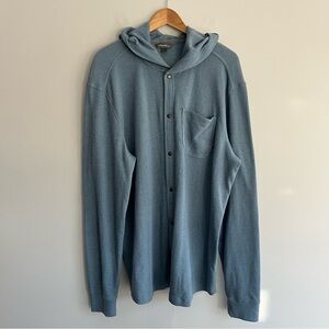 Eddie Bauer Blue Snap Waffle Knit Thermal Hooded Shirt Tall Extra Large